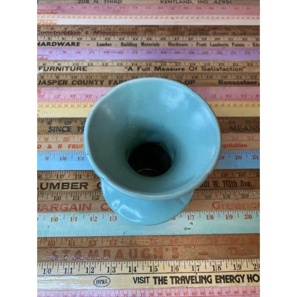 Vtg Weller Pottery Vase Double Handle Blue Floral Bouquet 30s Art Deco Nouveau